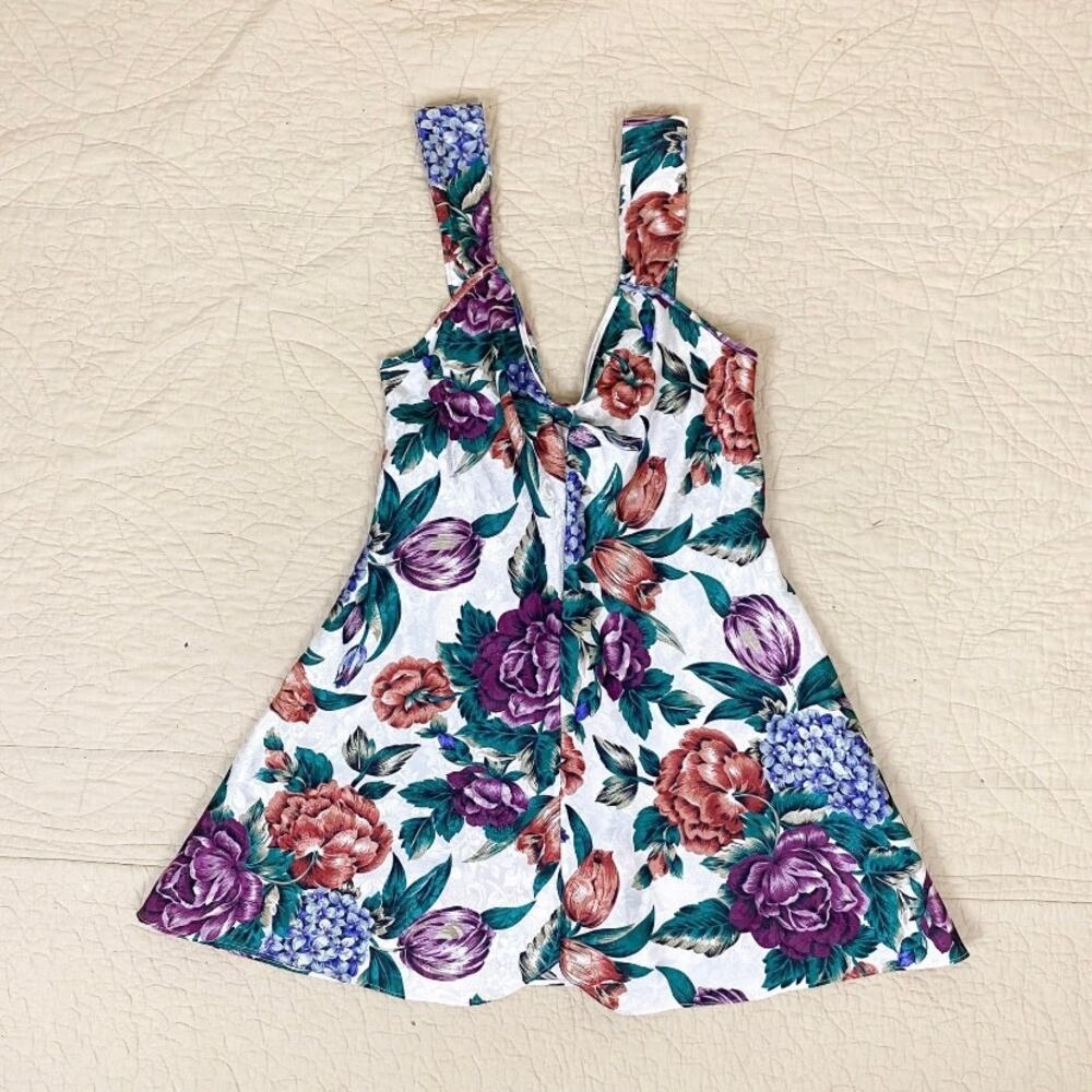 Signature Expressions Mini Slip Dress Floral 1990s Vintage Summer